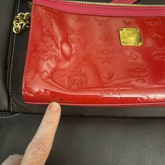 MCM Red Patent Leather Clutch with Gold Chain - Picture 5 of 10